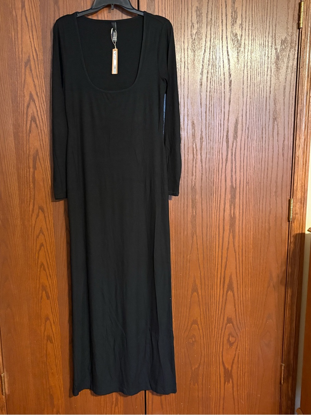 SKIMS Black Long Sleeve Scoop Neck Maxi Dress